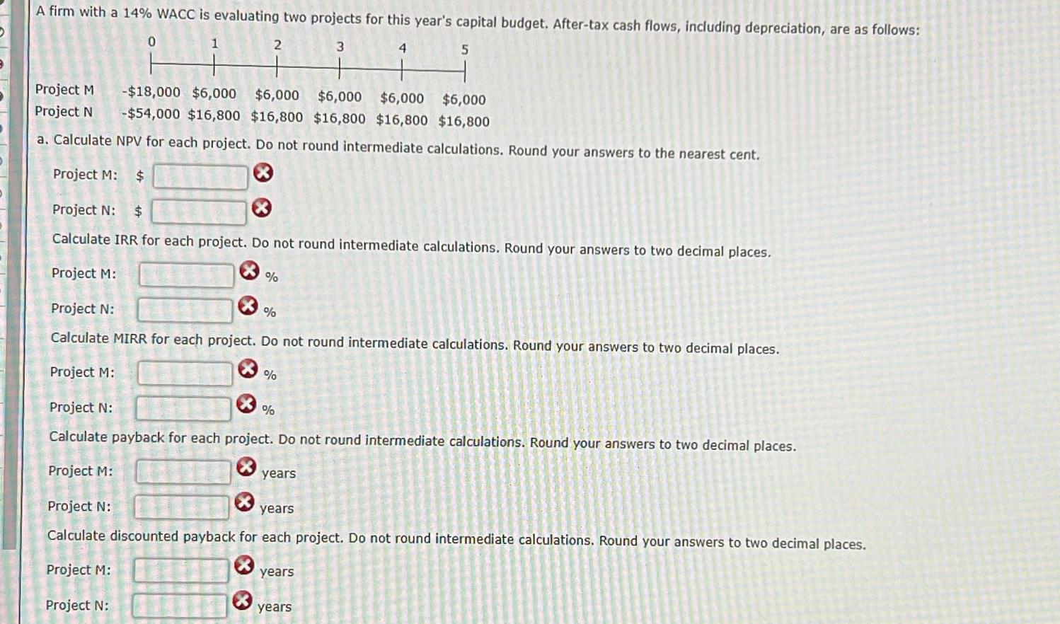 A firm with a 14% WACC is evaluating two projects for this