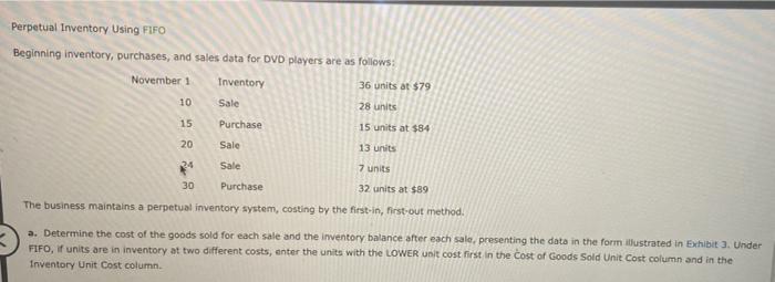 are as follows: Oct. 1 Inventory 62 units $24 7 Sale 47