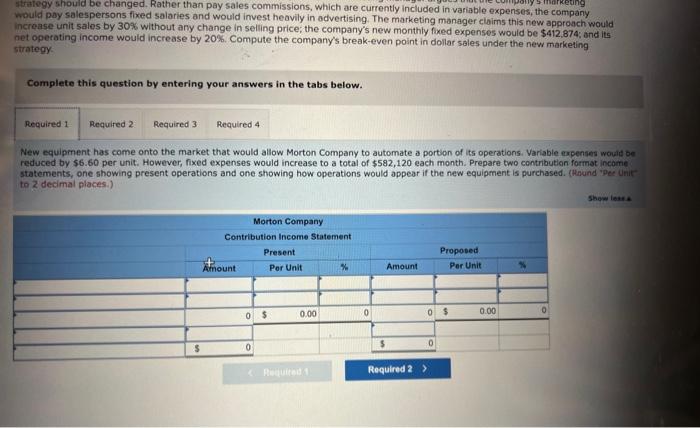of Safety (LO6-4, LO6-5, LO6-7, LO6-8] Morton Company's contribution format income statement