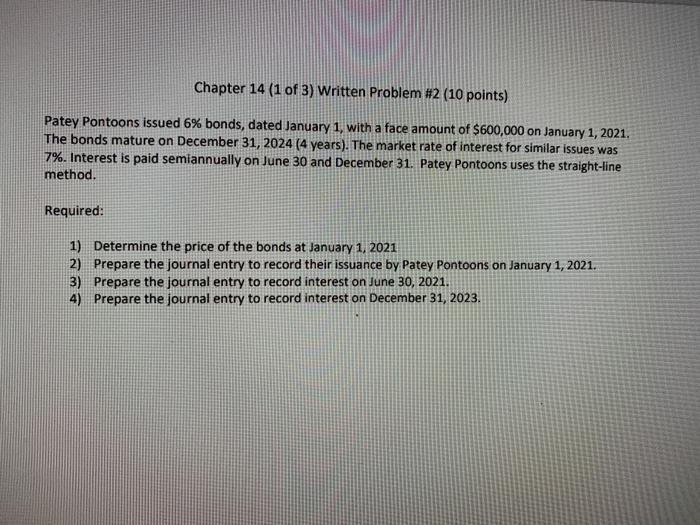 Chapter 14 (1 of 3) Written Problem #2 (10 points) Patey Pontoons