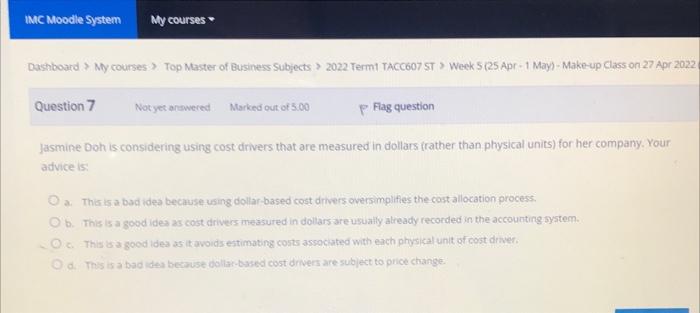 IMC Moodle System My courses Dashboard > My courses > Top Master