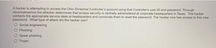 A hacker is attempting to access the Ohio Divisional Controller's account using