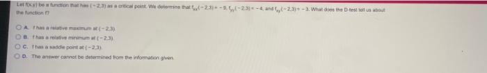 Let foxy) be a function that has (-2.3) as a critical point.