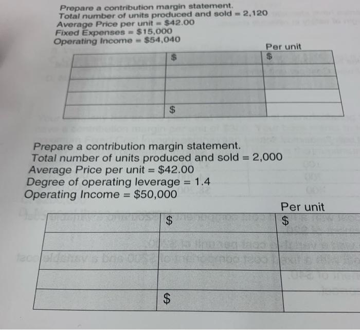 Prepare a contribution margin statement. Total number of units produced and sold