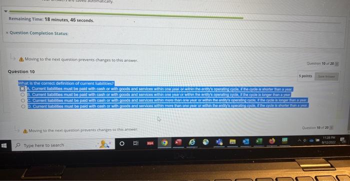 are saved automatically. Remaining Time: 18 minutes, 46 seconds. Question Completion Status: