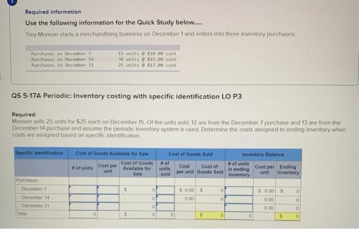 Required information Use the following information for the Quick Study below..... Trey