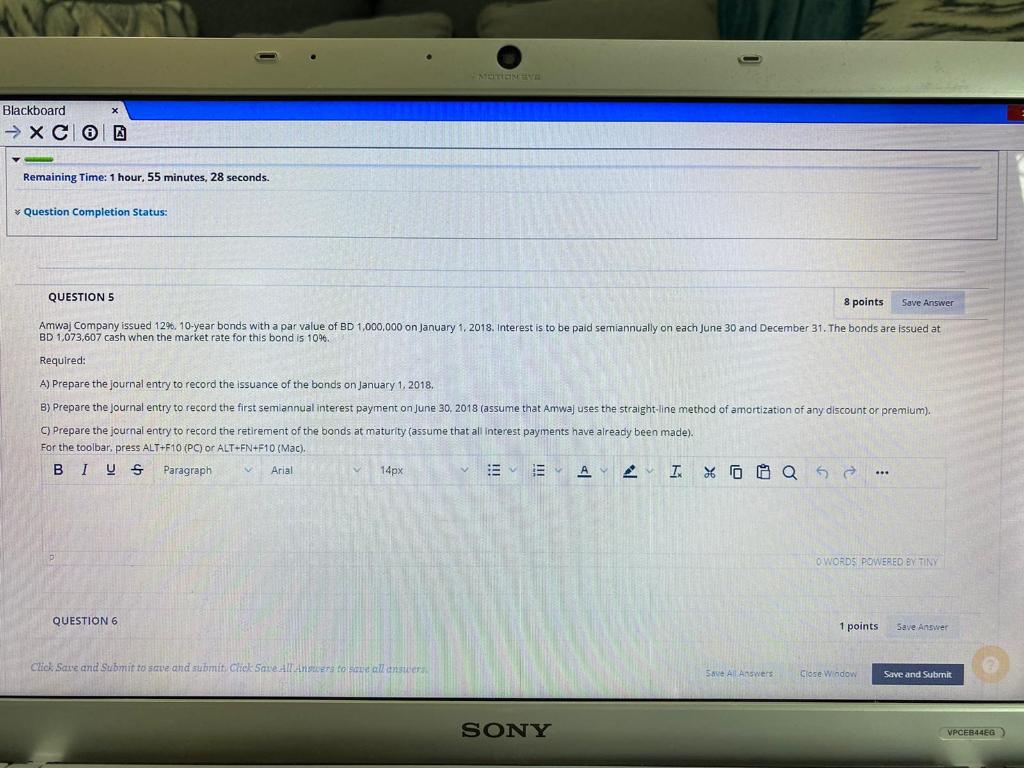 Blackboard X CO x Remaining Time: 1 hour, 55 minutes, 28 seconds.