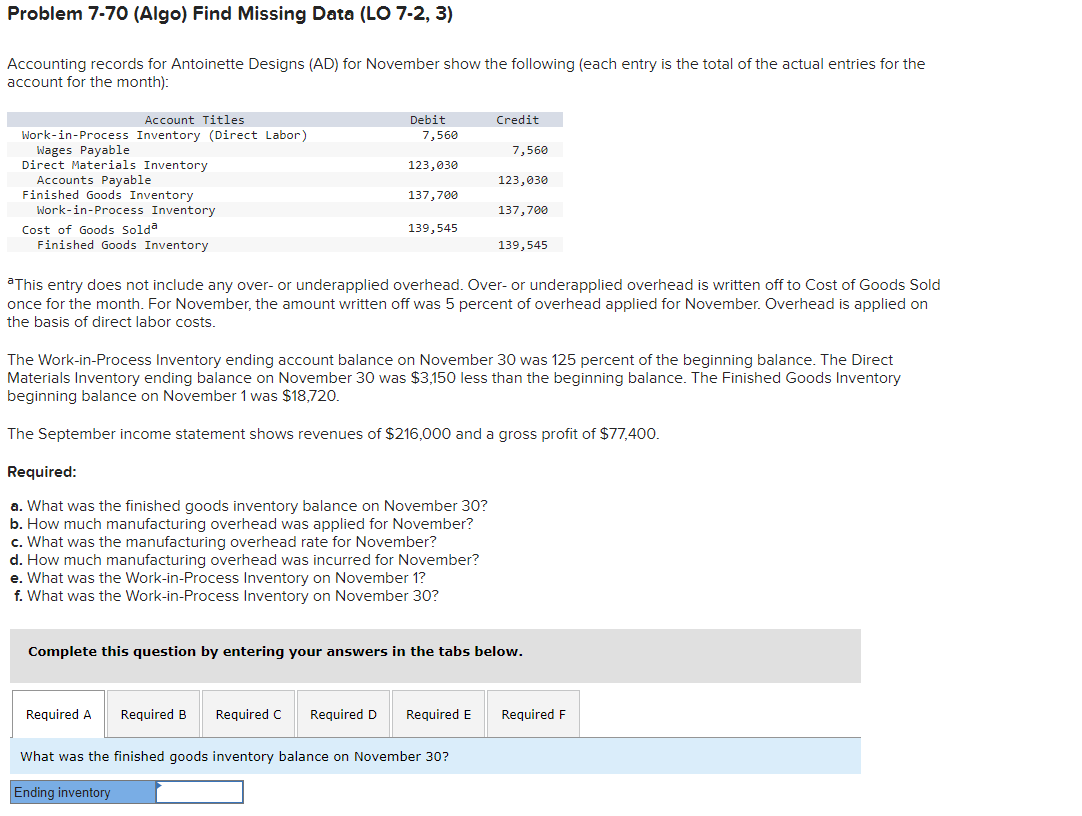 Problem 7-70 (Algo) Find Missing Data (LO 7-2, 3) Accounting records for