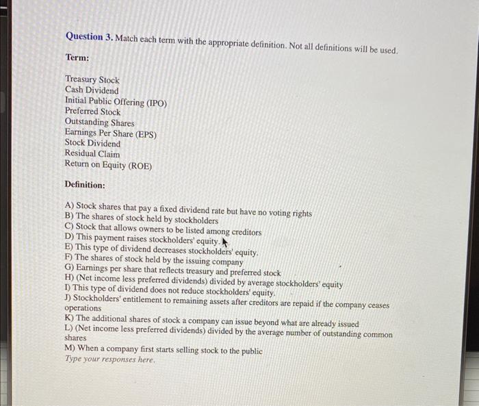 Question 3. Match each term with the appropriate definition. Not all definitions