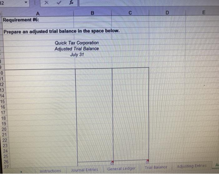 32 9 fx A Requirement #6: Prepare an adjusted trial balance in