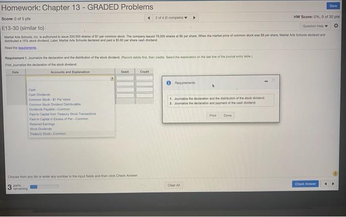Homework: Chapter 13 - GRADED Problems Score: 0 of 5 pts E13-30