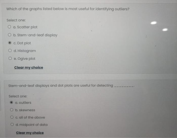 O a. Cumulative Frequency Distribution Ob. Dot Plot O c. Frequency table