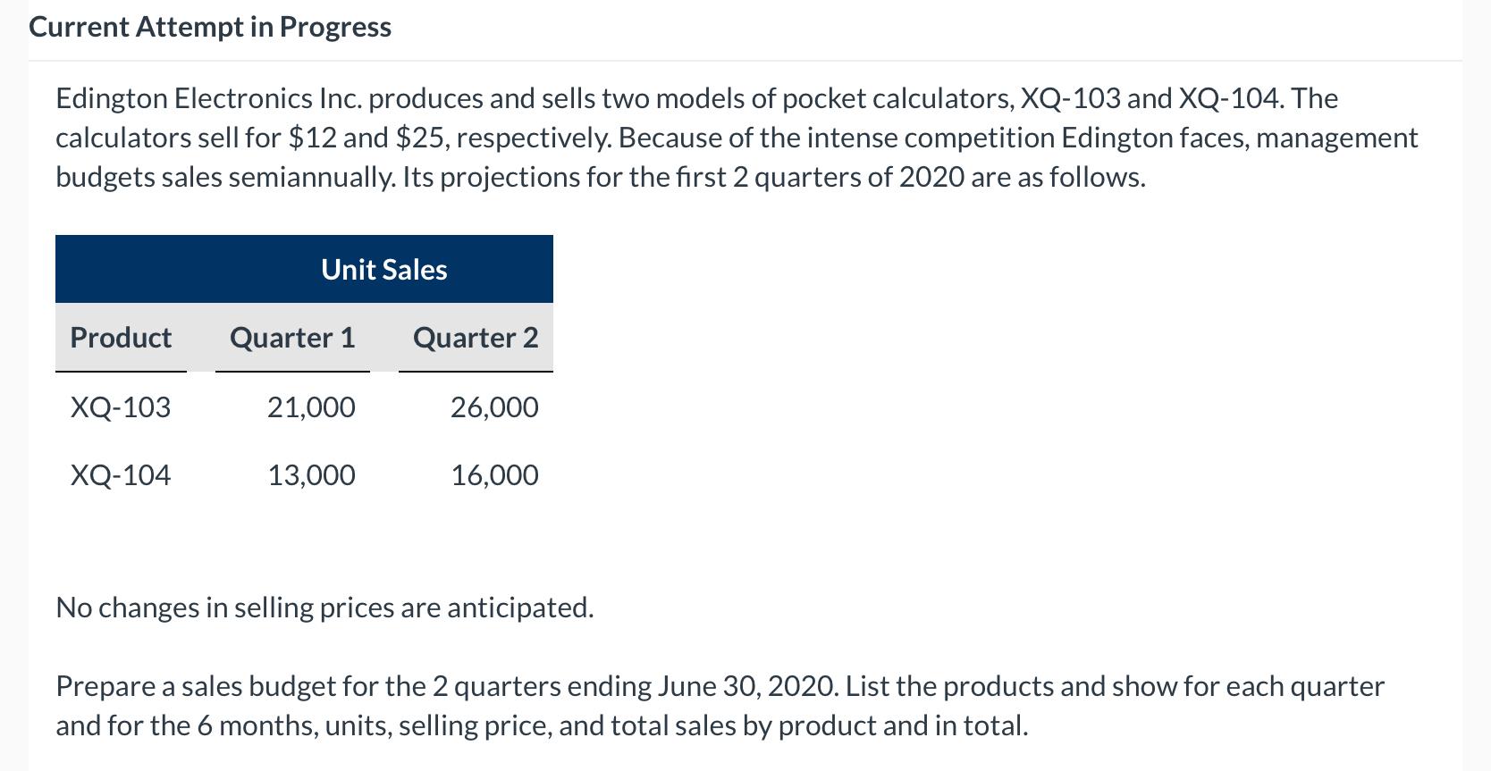 Current Attempt in Progress Edington Electronics Inc. produces and sells two models