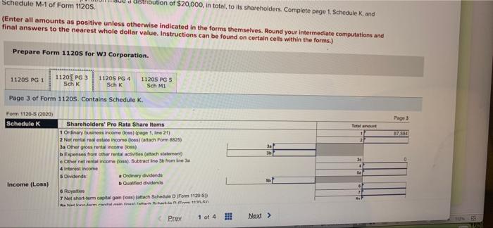 S corporation. The corporation had the following activity during the year: Income