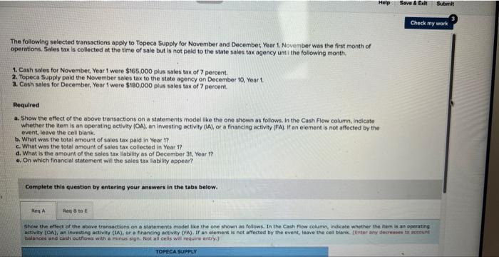 Help Save & Exit Submit Check my work The following selected transactions