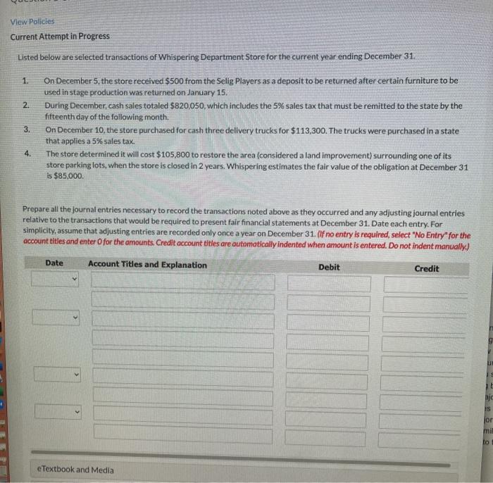 View Policies Current Attempt in Progress Listed below are selected transactions of