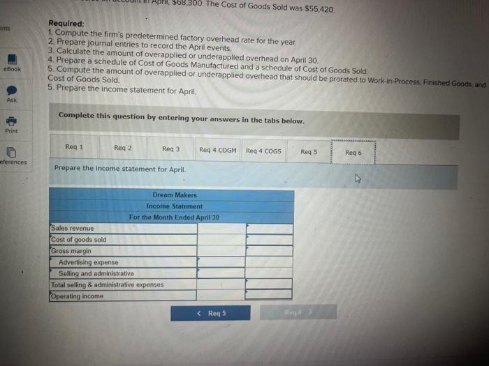 Inventory at the beginning of April. These transactions were recorded during April: