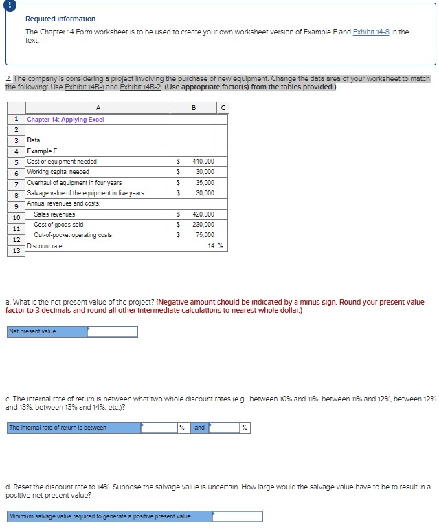 Required Information The Chapter 14 Form worksheet is to be used to