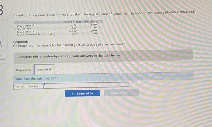 in its financial statements (dollars in thousands) Gross profit Current Year Prior