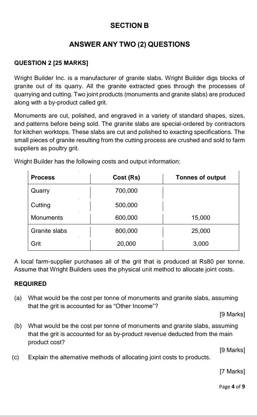 SECTION B ANSWER ANY TWO (2) QUESTIONS QUESTION 2 [25 MARKS] Wright