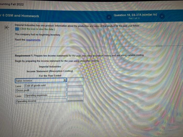 ounting Fall 2022 r 6 DSM and Homework Question 10, E6-37A (similar