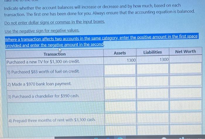 Indicate whether the account balances will increase or decrease and by how