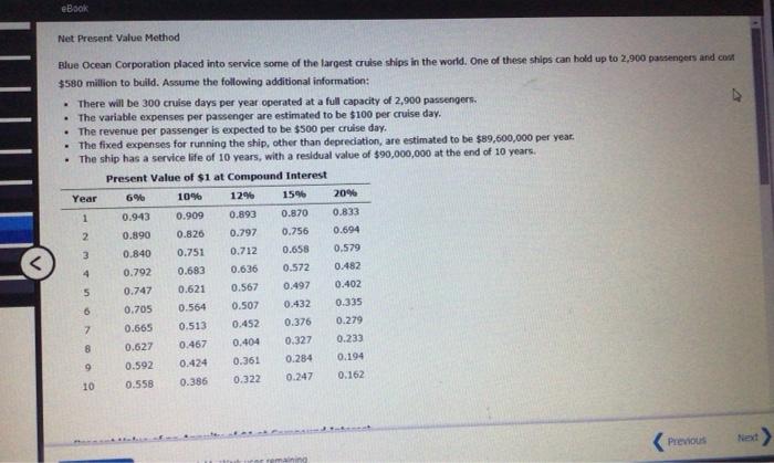 eBook Net Present Value Method Blue Ocean Corporation placed into service some