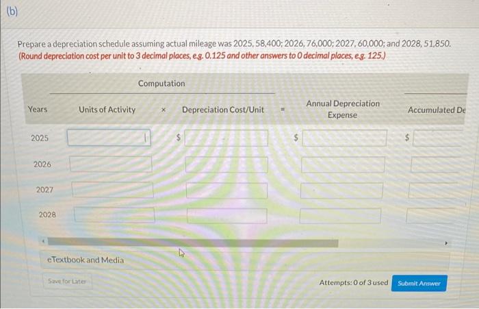 bus was purchased on January 1, 2025, at a cost of $146,000.