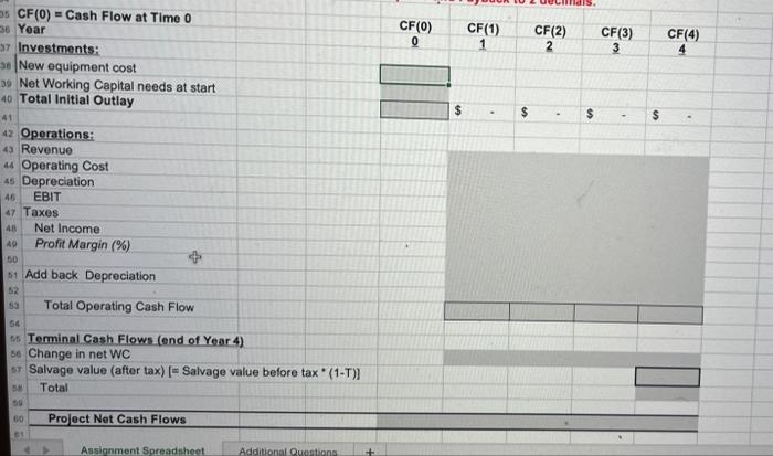 Excel to perform calculations and answering the eight questions on the "Additional