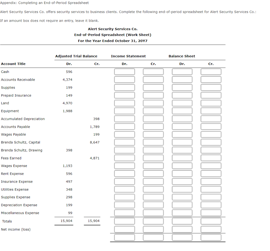 Appendix: Completing an End-of-Period Spreadsheet Alert Security Services Co. offers security services