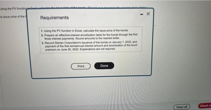 Using the PV function me issue price of the t Requirements 1.
