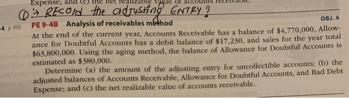 Expense; and REcord the adjusting ENTRY? 4 p. 456 PE 9-4B Analysis
