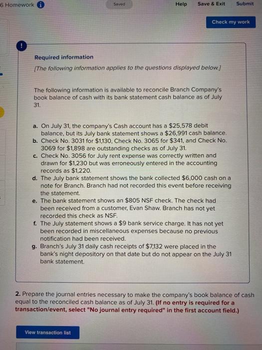 6 Homework i Saved Help Save & Exit Submit Check my work