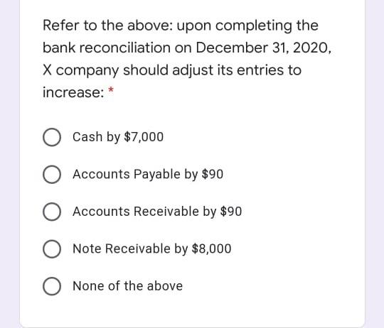 X Company at December 31, 2020 1. At December 31st, cash per