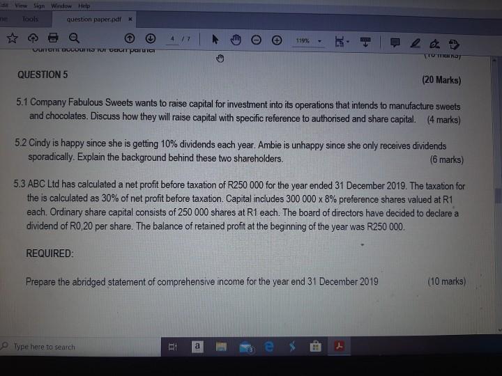 View Sign Window Help Tools question paper.pdf x Ounent Ducous for cach