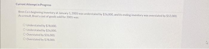 Current Attempt in Progress Bren Co's beginning inventory at January 1, 2005