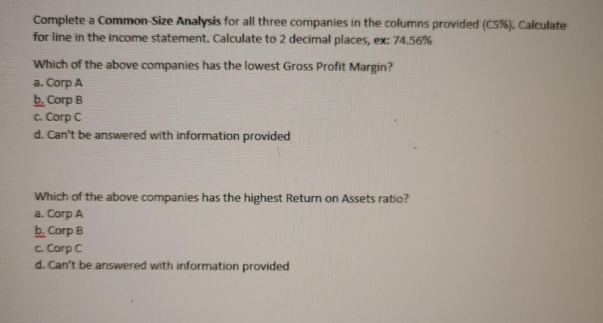CS% Corp C Amount C5% Sales Revenue 6,999 53,999 39,046 COGS 5,206