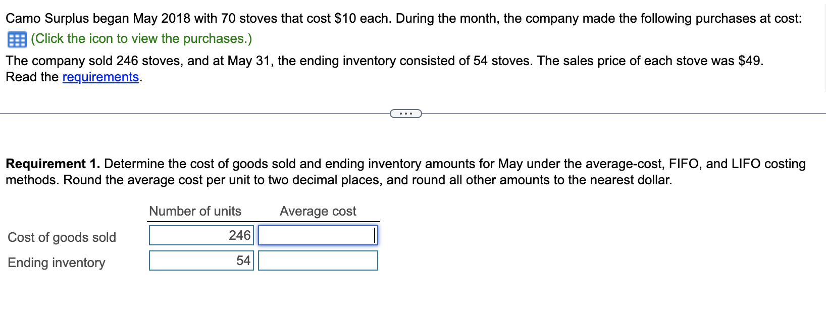 100 stoves @ $24 = 2,400 26 50 stoves @ $28 =