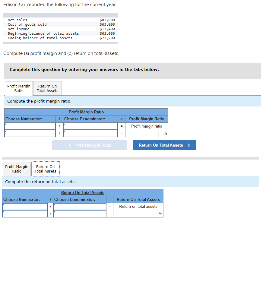 Edison Co. reported the following for the current year: Net sales $87,000