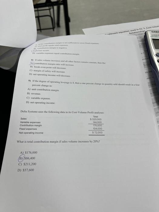 DI variable expenses equal contribution margin 8) Irsales volume increases and all