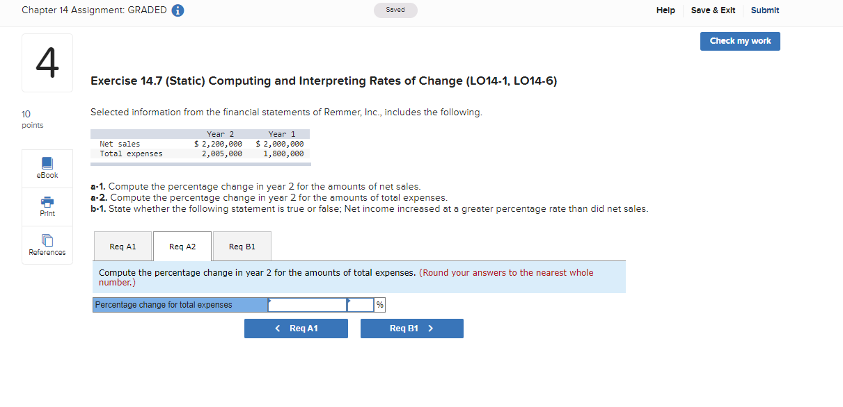 Rates of Change (LO14-1, LO14-6) 10 Selected information from the financial statements