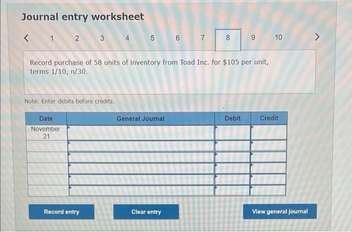 November 2 purchase, $180. November 9 Return 30 defective units from the