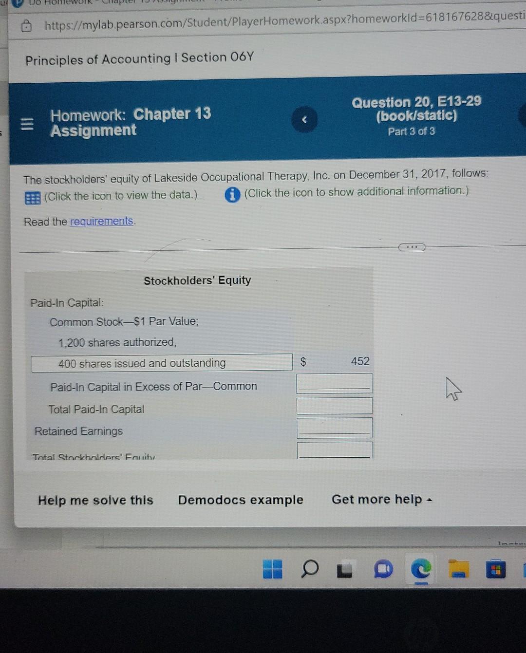https://mylab.pearson.com/Student/PlayerHomework.aspx?homeworkId=618167628&questi Principles of Accounting | Section 06Y Homework: Chapter 13 Assignment Question
