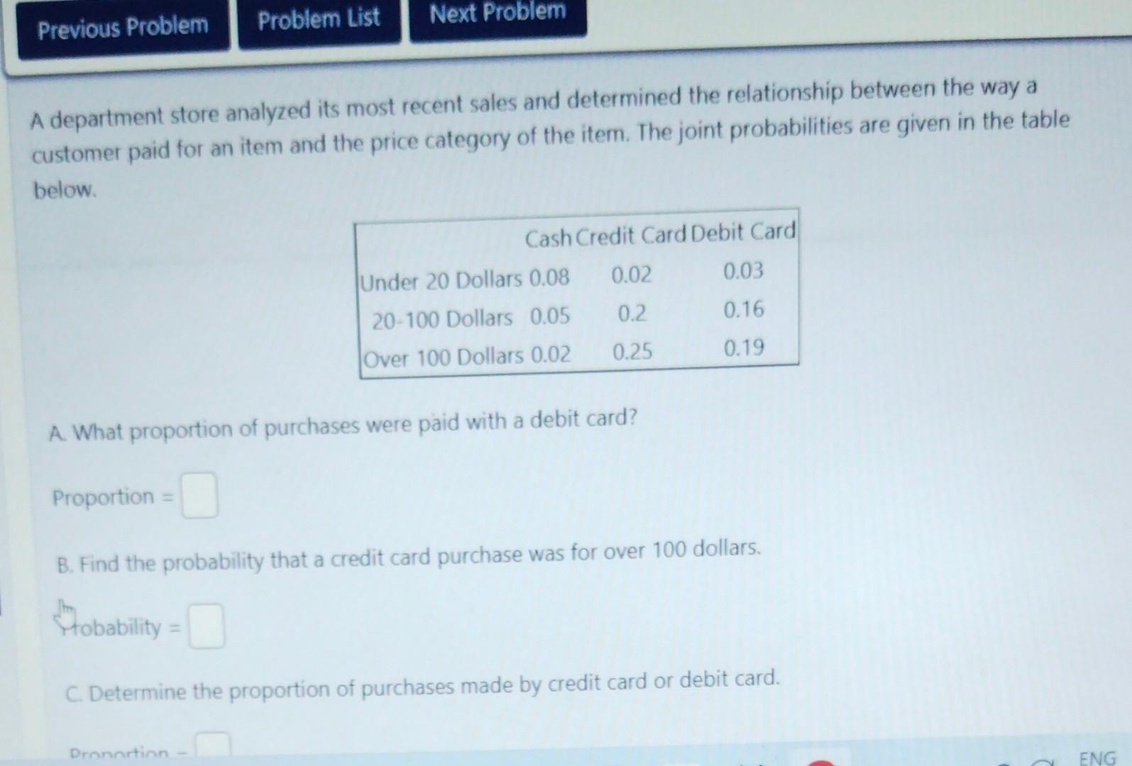 Previous Problem Problem List Next Problem A department store analyzed its most