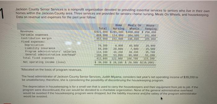 1 Jackson County Senior Services is a nonprofit organization devoted to providing