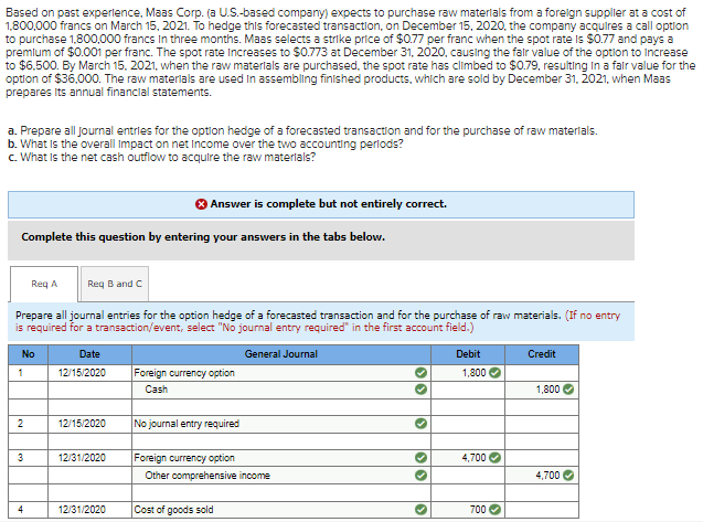 Based on past experience, Maas Corp. (a U.S.-based company) expects to purchase