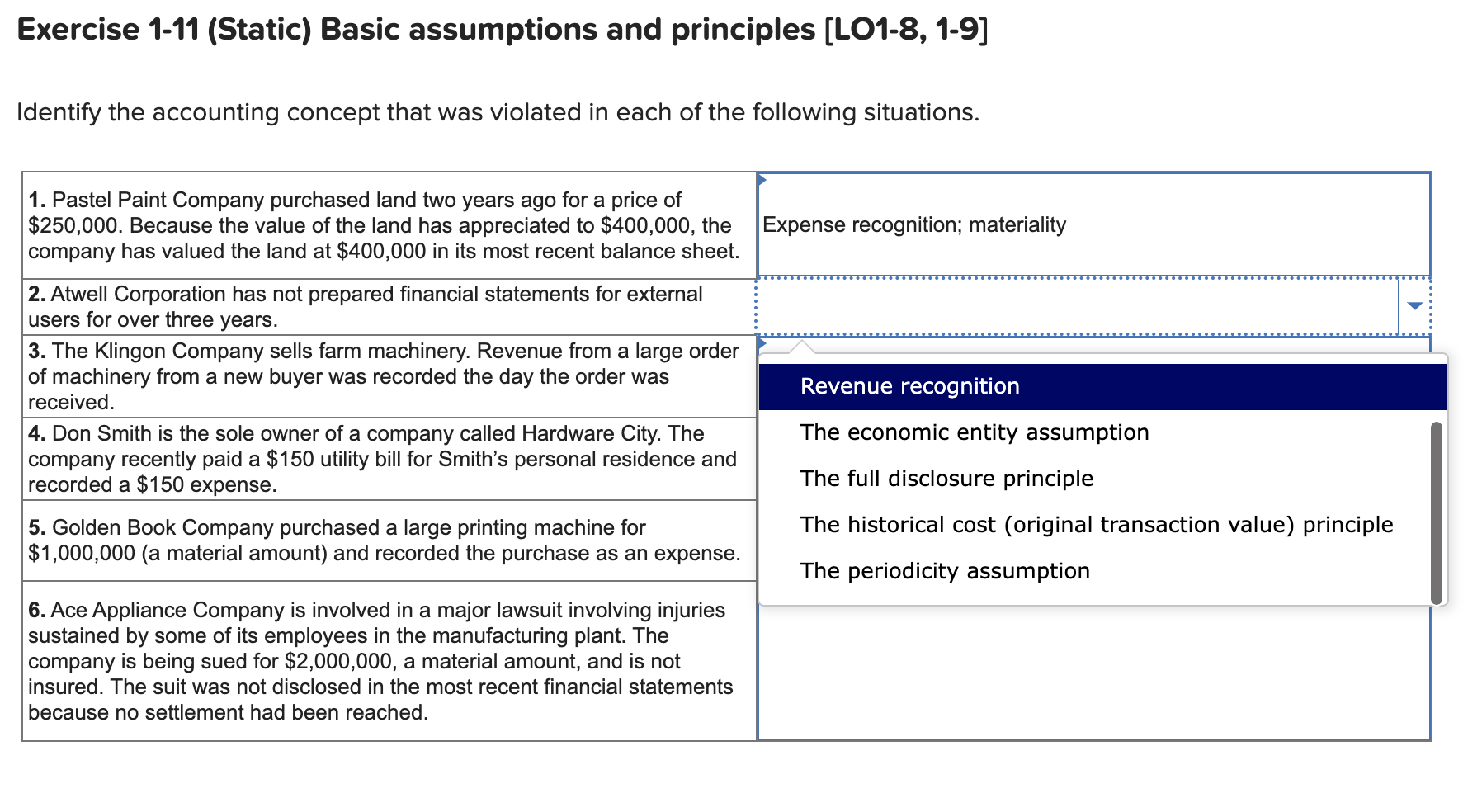financial reporting practice employed and state the accounting concept applied (if you