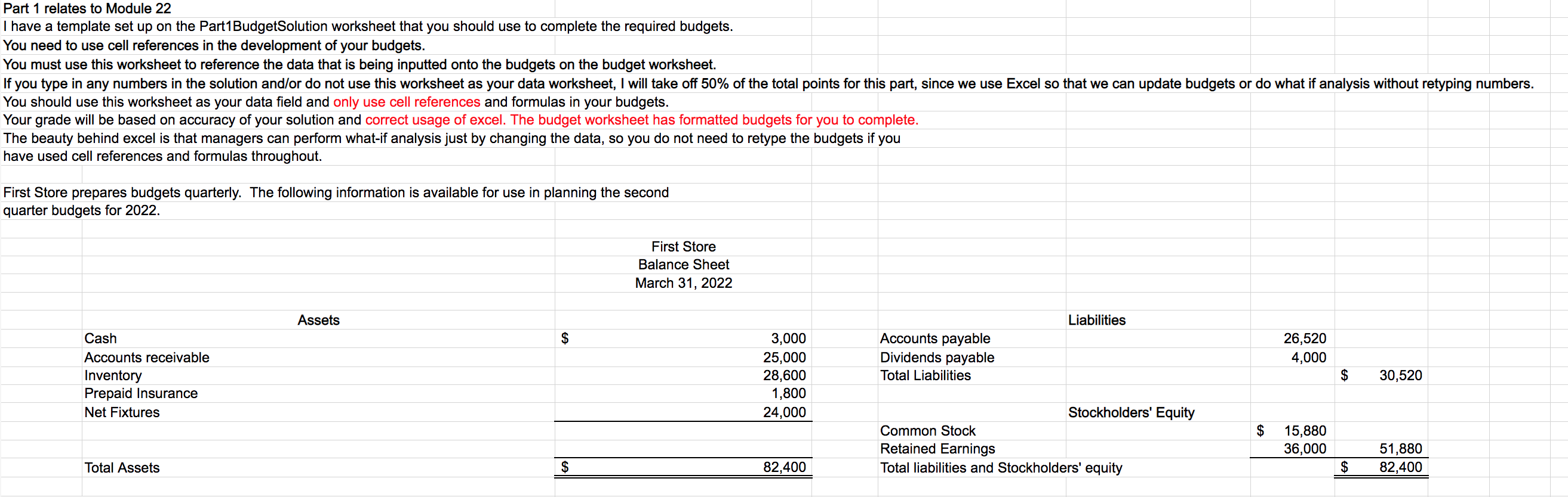 Part 1 relates to Module 22 I have a template set up