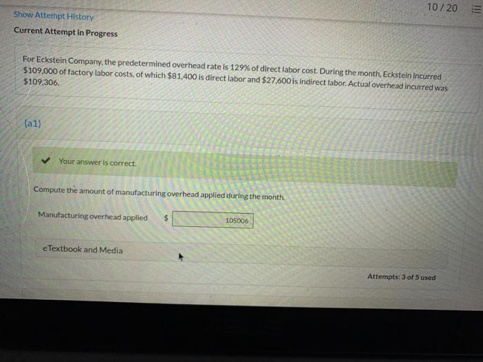 10/20 Show Attempt History Current Attempt In Progress For Eckstein Company, the