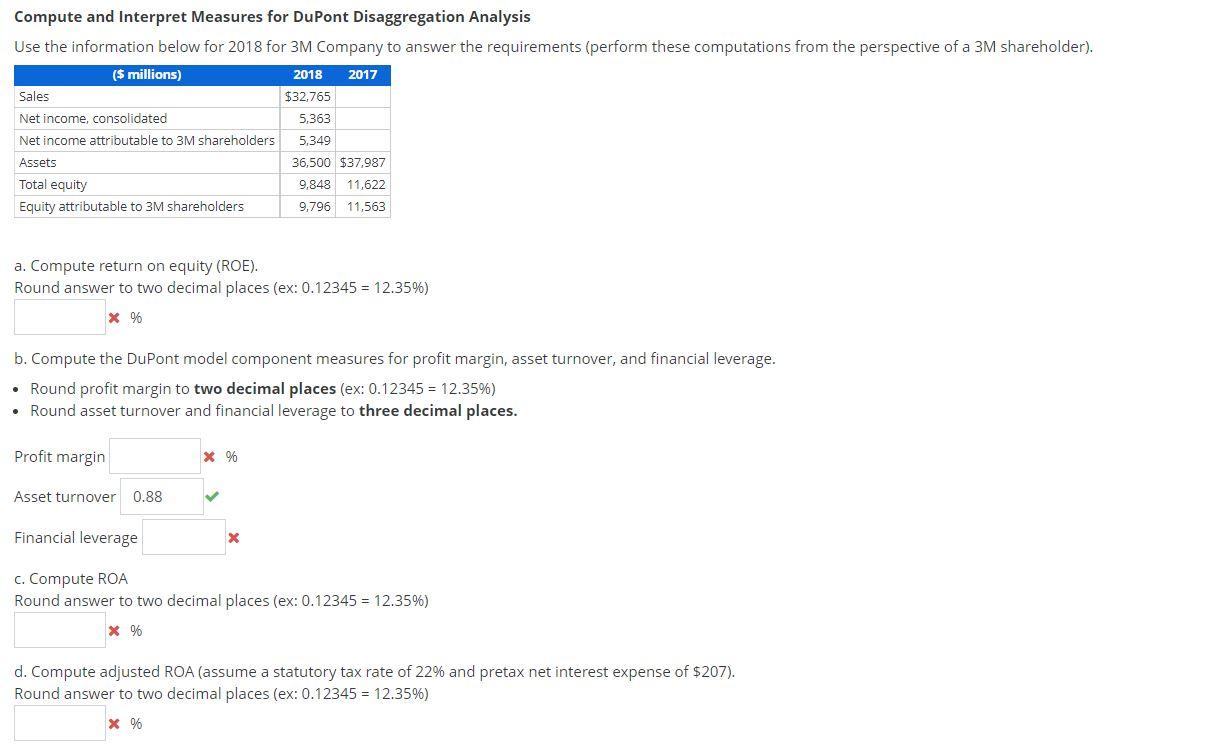 Compute and Interpret Measures for DuPont Disaggregation Analysis Use the information below